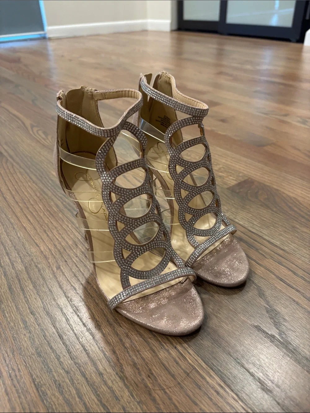 Jessica Simpson Rose Gold Cutout Rhinestone Heels